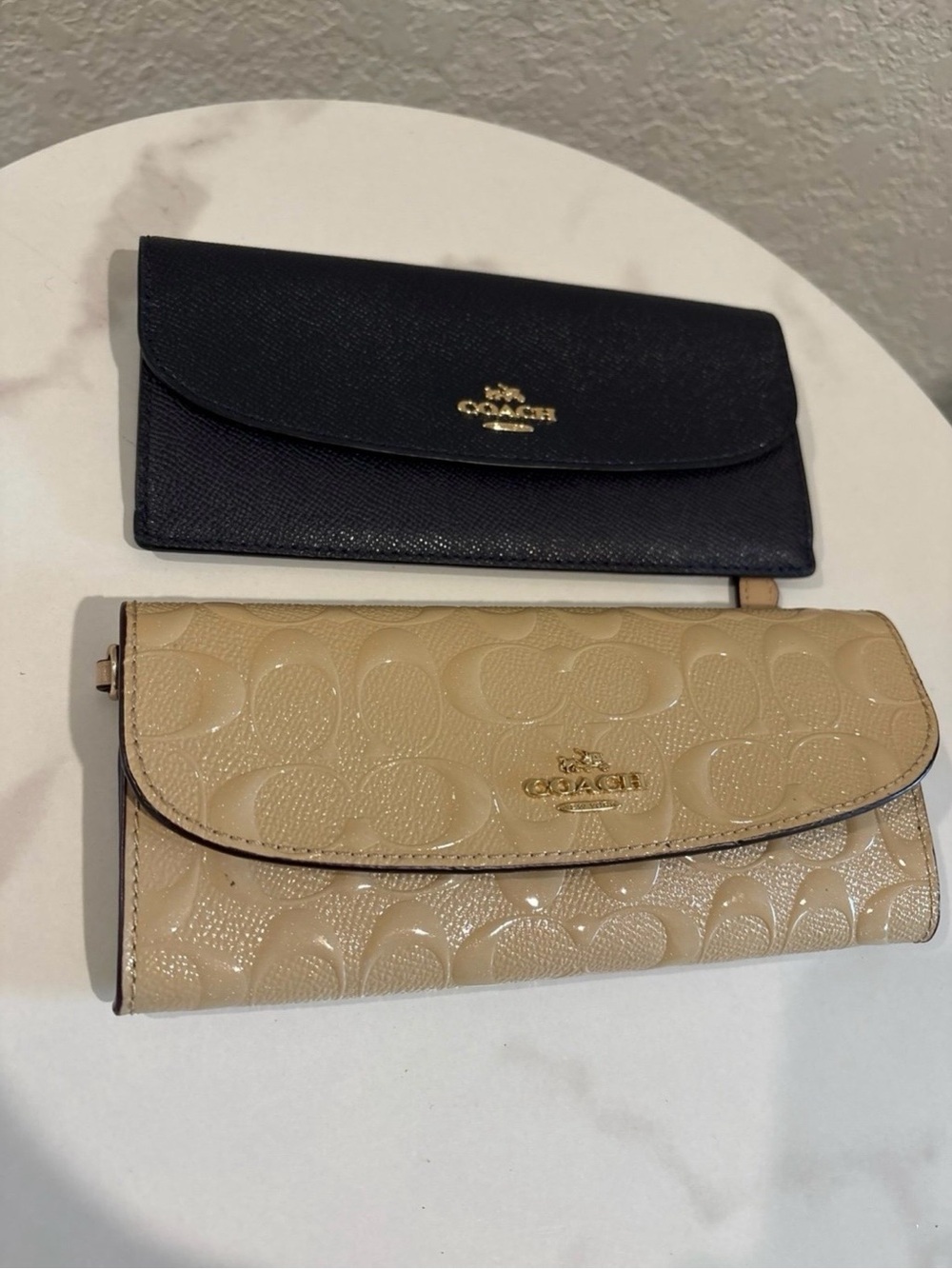 Coach Navy & Beige Leather Long Snap Signature Clutch Wallets (Bundle of 2)